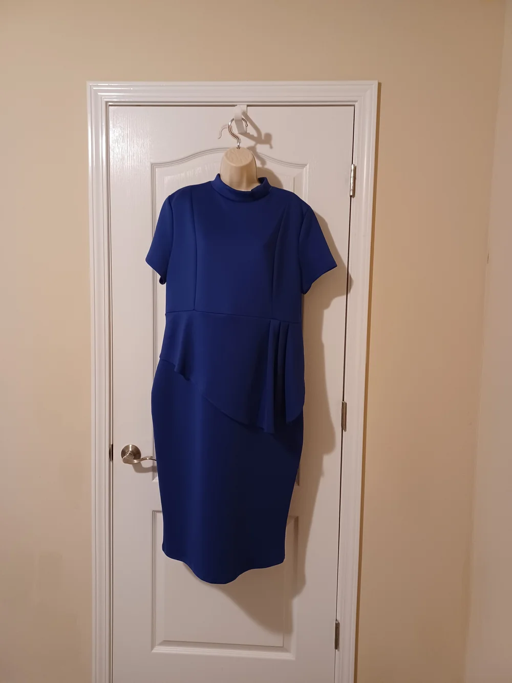 Elegant Royal Blue Peplum Sheath Dress - Picture 9 of 9